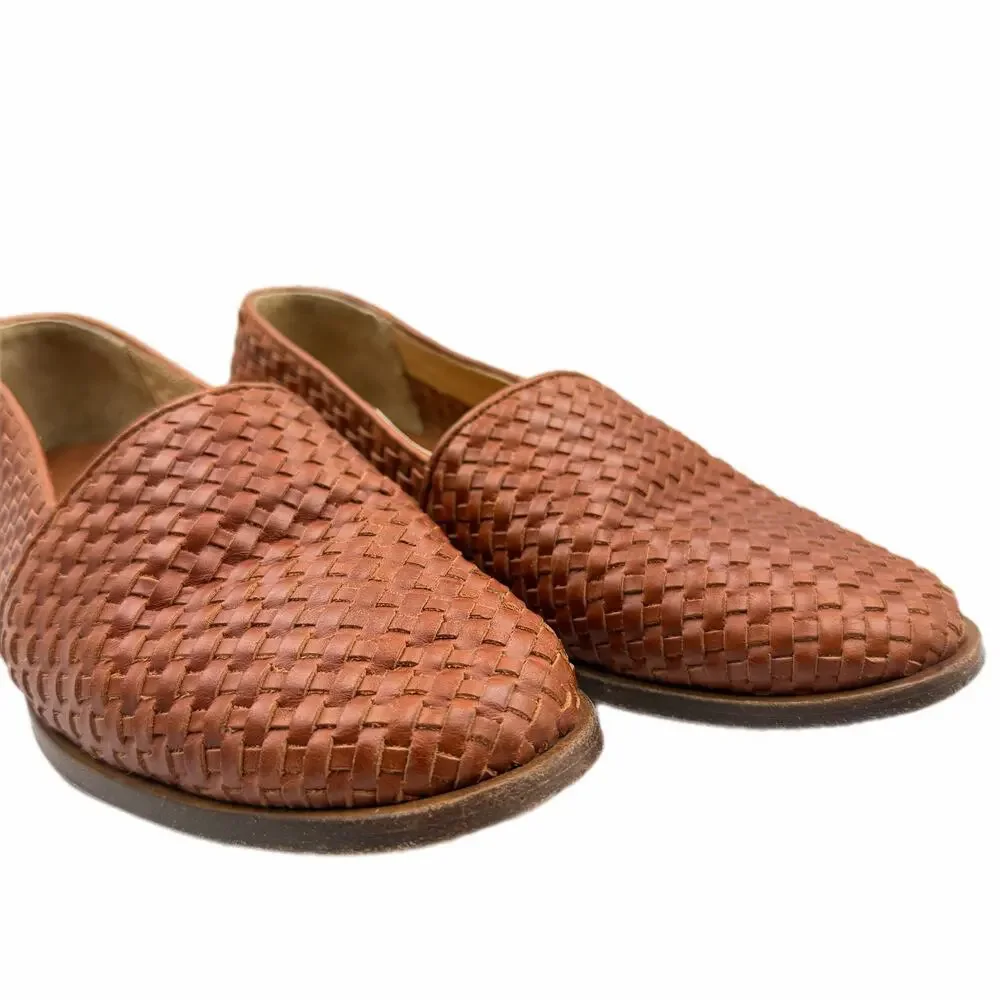 Nisolo Mara Brown Woven Leather Slip-On Casual Comfort Preppy Flat Loafers